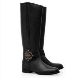 Tory Burch Amanda Riding Boots Black/Gold 8 M Used